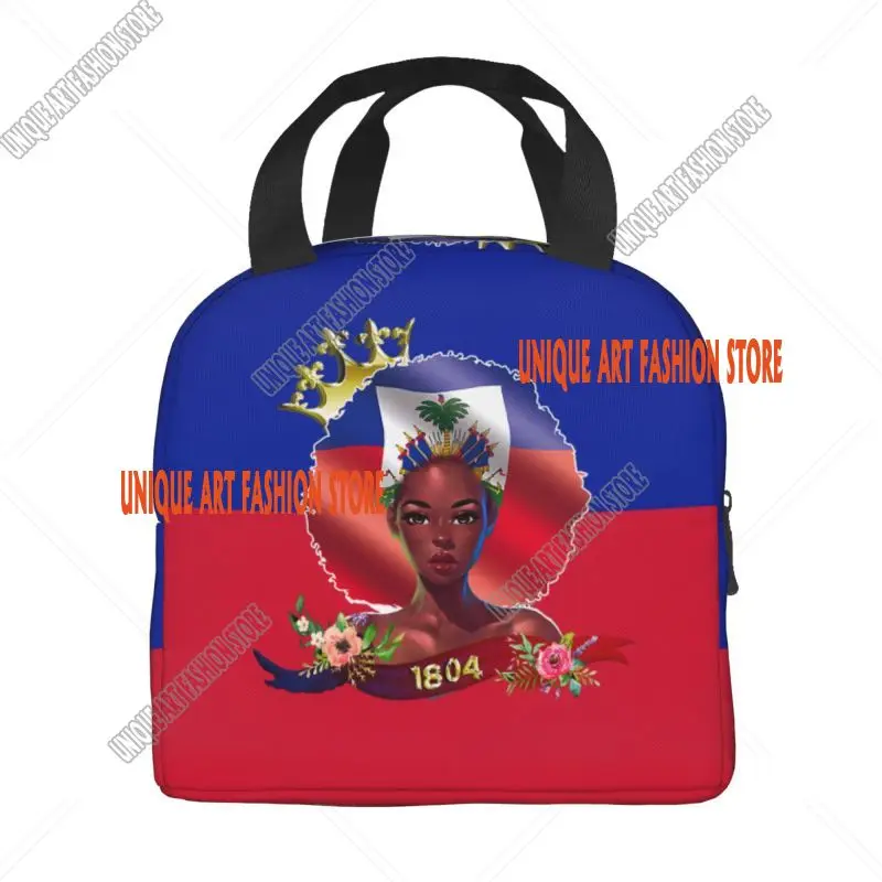 Haitian Queen Haiti Independence Flag 1804 Thermal Insulated Lunch Bags Women Resuable Lunch Container for School Food Box