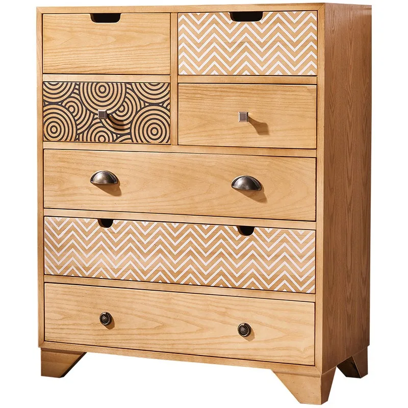 

Simple modern seven-bucket cabinet Nordic solid wood five-bucket drawer cabinet Bedroom storage Living room