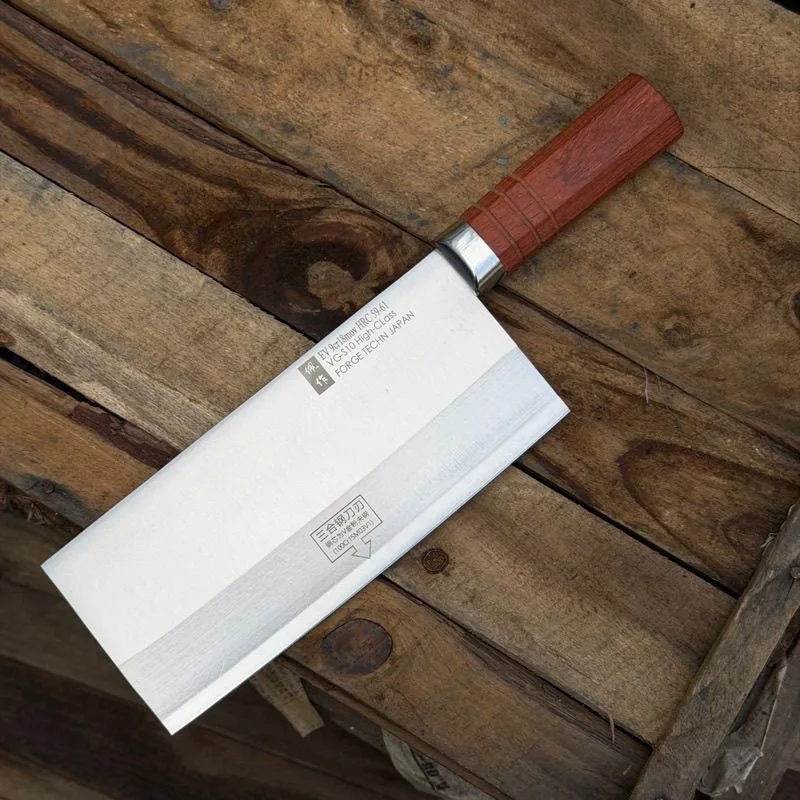 8 Inch Chinese Chef Knife 3-layers Clad Steel Blade Wood Handle Slicing Vegetables Cleaver Meat Kitchen Knives Cooking Tools