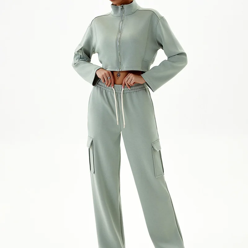 

Мягкий трендовый дышащий повседневный спортивный костюм, рабочая одежда, дизайн с карманами, спортивный костюм для бега на открытом воздухе, фитнеса, йоги, женский комплект из двух предметов