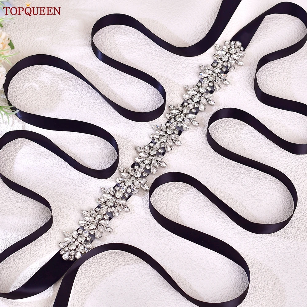 TOPQUEEN Hand Sewn Silver Rhinestone Flower Belt Suitable for Women's Daily Dress Birthday Party Dress Wedding Bridal Belt S269