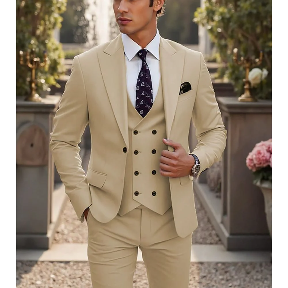

Customized Men's Suits Chic One Button Notched Lapel Formal Suit Slim Fit 3 Pieces Business Occasion Smart Casual Outfit