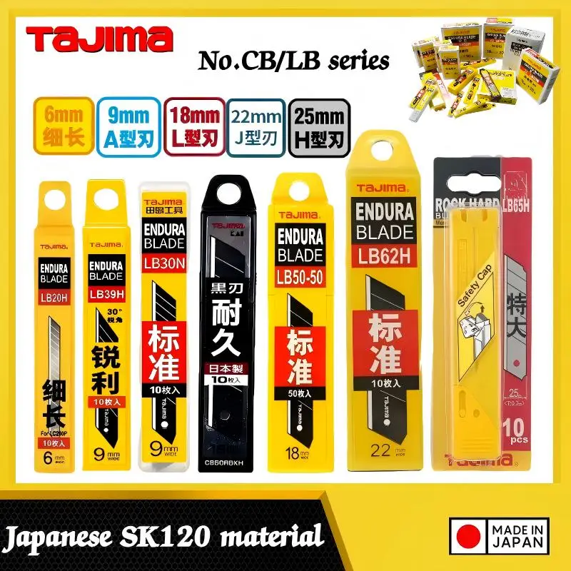 Tajima 1102 Utility Knife Blades - SK2 Steel 10/50Pcs 6-25mm | Sharp for A/L/J/H Type Carpet/Craft Cutting CB/LB Series
