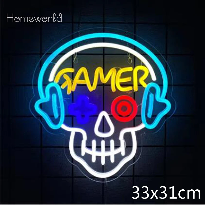 

Gamer Skull LED Neon Light Sign USB powerd suitable for Boys Room Gaming Room Game Bar Gaming Club Wall Decor Game Lover Gifts