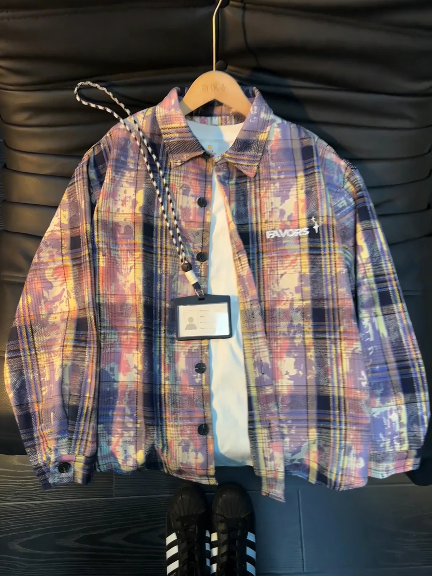 

American Retro Tie Dye Plaid Men's Long Sve irt Spring Autumn Casual Commute Outerwear Breathable Loose Fit Youth Sle