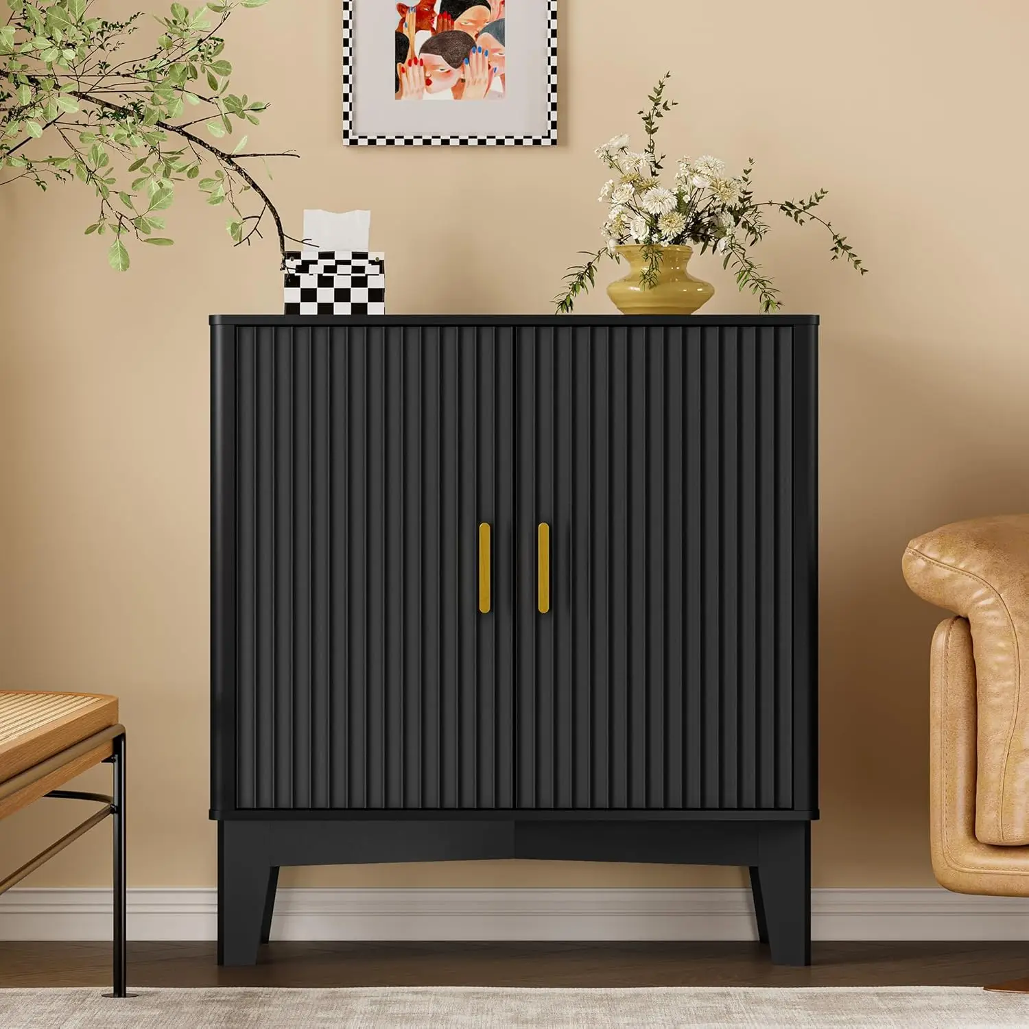 

Storage Cabinet with Doors and Adjustable Shelf, Modern Fluted Sideboard Buffet Cabinet, Freestanding Coffee Bar for Kit