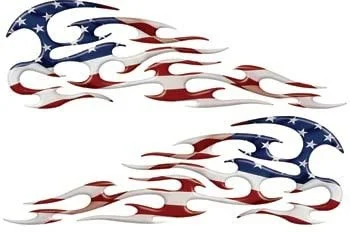 For 2xWeston Signs Full Color Reflective American Flag Tribal Motorcycle Gas Tank Flame Decals