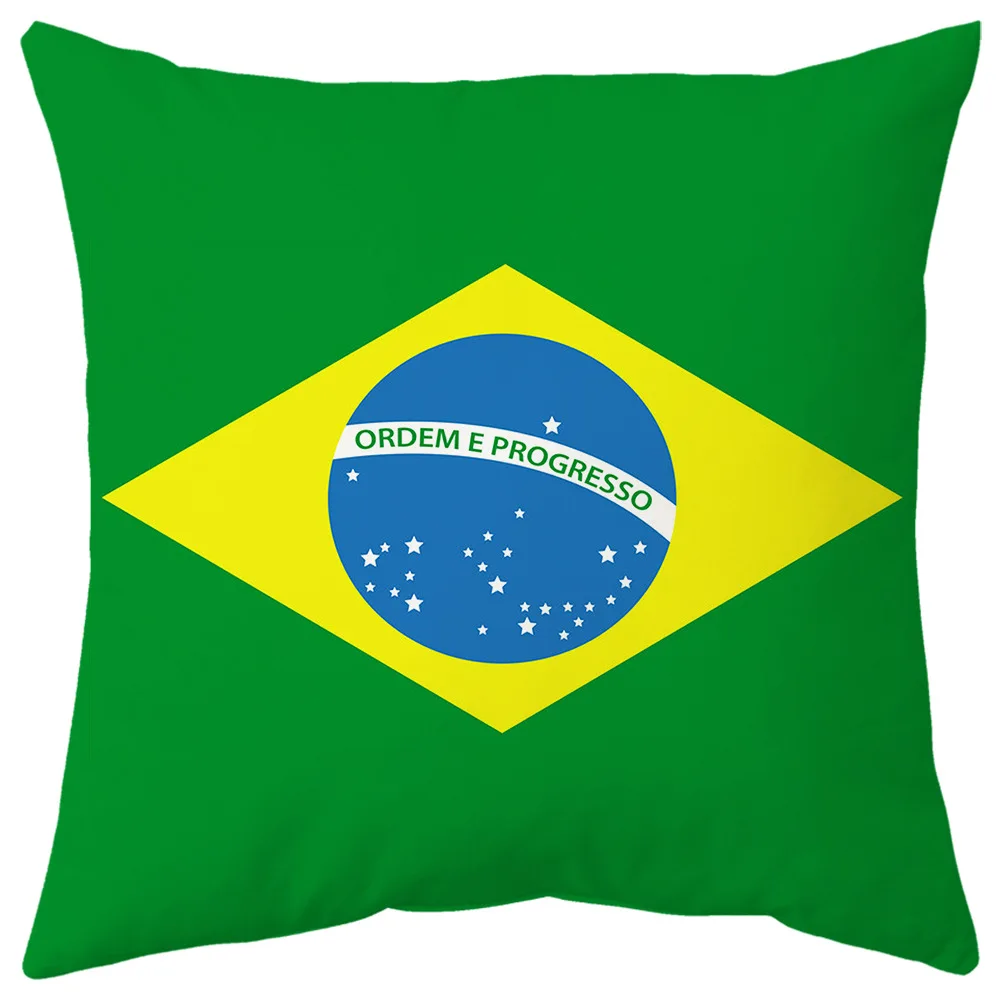 National Flags Printed Pillow Cover Qatar Brazil Argentina Portugal Flags Pillowcase Double-Sided Print Polyester Cushion Cover