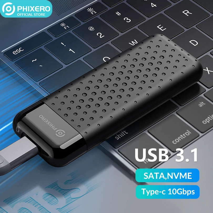 Phixero M2 Nvme Ssd Behuizing Ngff Sata Externe Case M.2 Usb 3.1 Gen2 Type C 6Gbps 10Gbps B/M Sleutel Opbergdoos Behuizing Pc Laptop