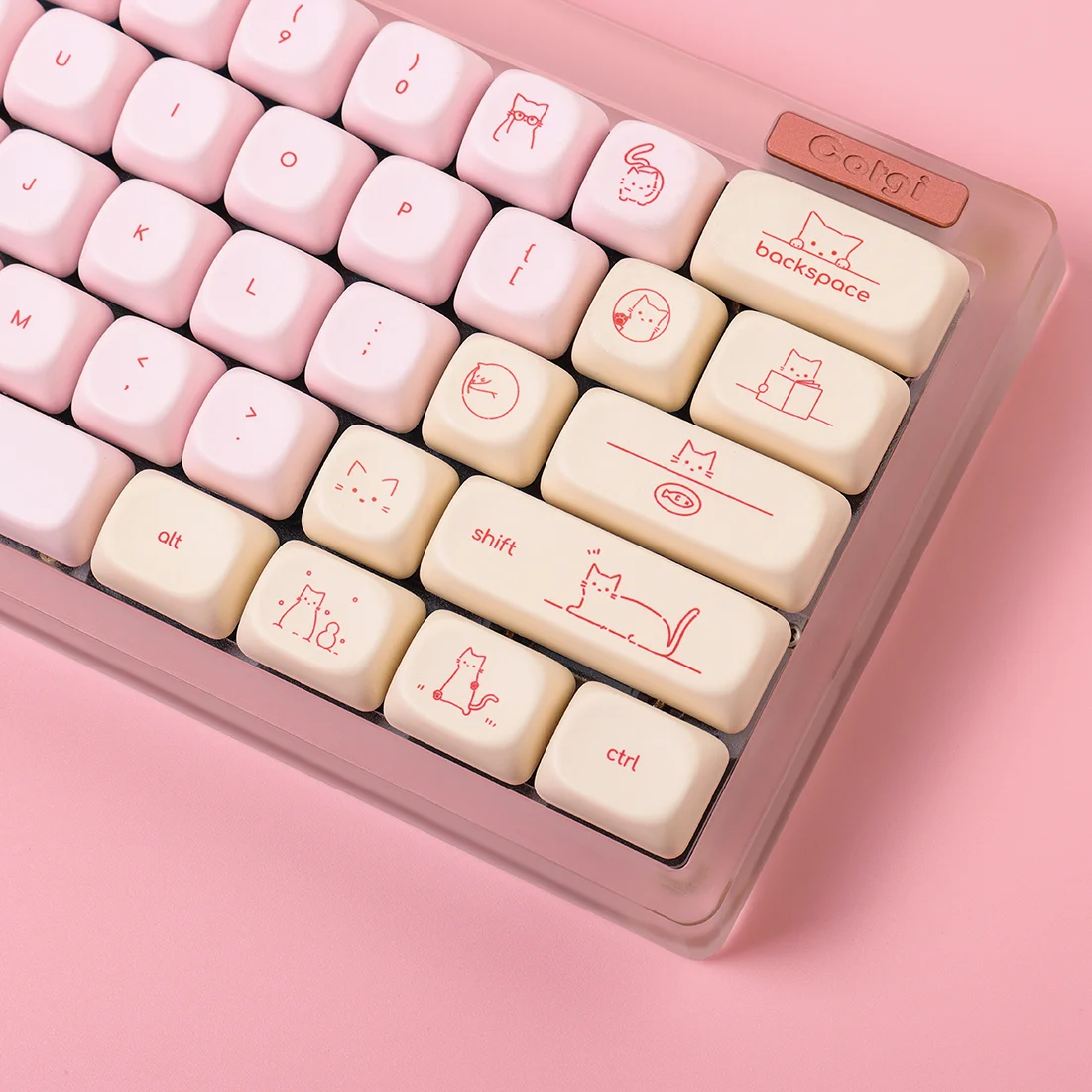 

Small Pink Cute Cat Minimalist Font Keycaps for Custom Mechanical Keyboard Ball Cap Keycaps PBT MOA Gaming Keyboard Decor