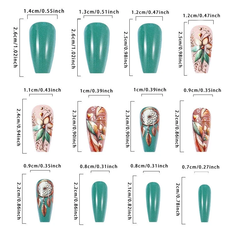 Women's 24-Piece Set Press-On Nails with Butterfly and Plant Theme for Hand Decor Gifts