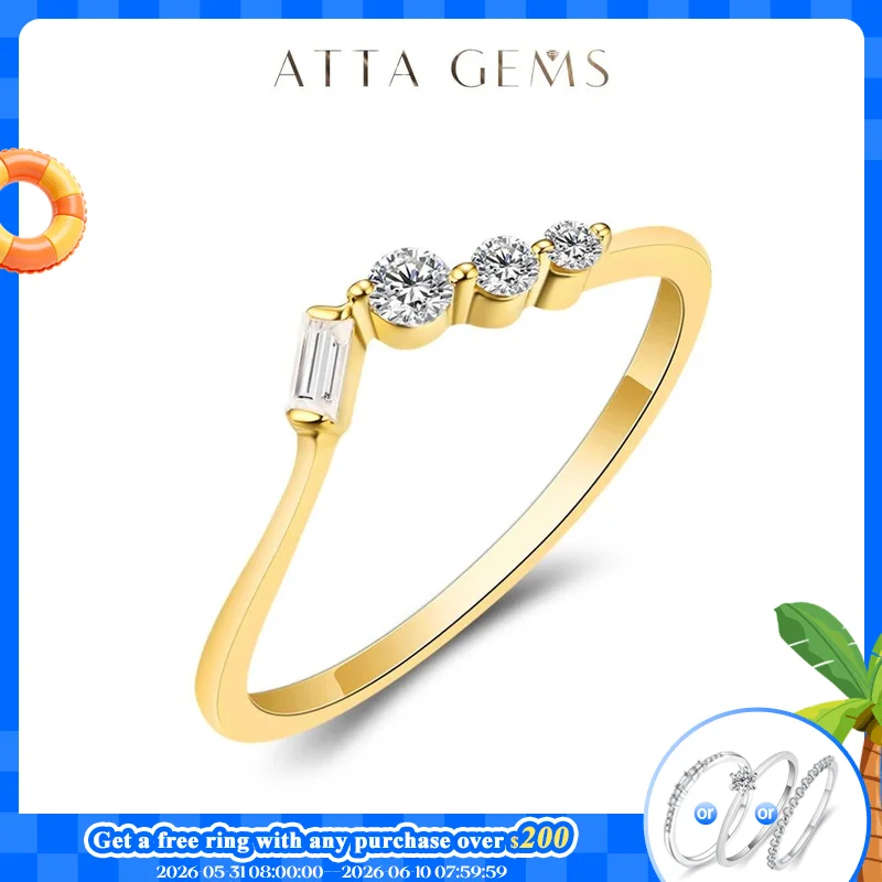 

ATTAGEMS Bubble Ring 14K 10K 585 Yello Gold for Women Baguette Moissanite Ring Matching Band Engagement for Party Half Size Fine