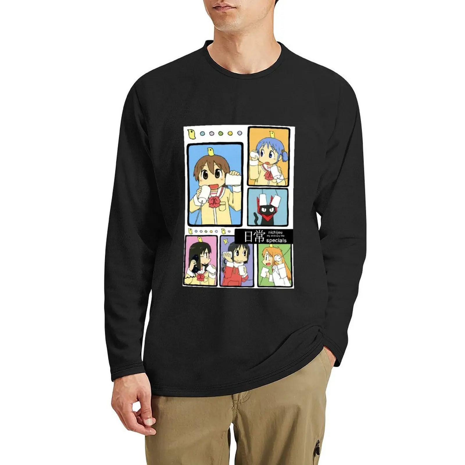 

Nichijou - poster Long T-Shirt black t shirt vintage clothes sweat shirts sports fan t-shirts men graphic t shirts