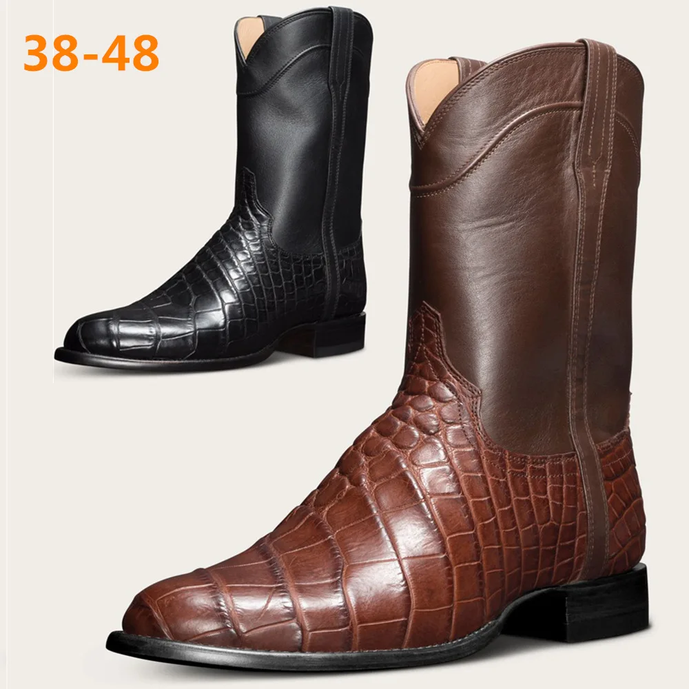 Discounted Classic Spring and Autumn Men's Shoes Luxury Retro Men's Long Boots Crocodile Pattern Western Cowboy Men's Boots