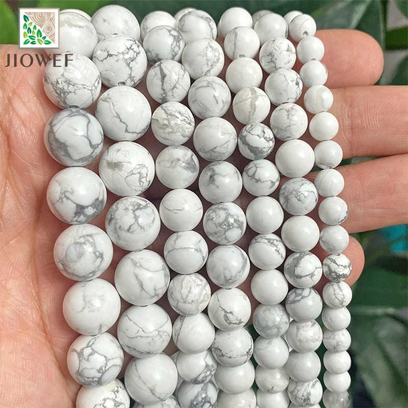 Natural Smooth White Howlite Turquoises Loose Beads for Jewelry Making DIY Charms Bracelet Accessories 15\