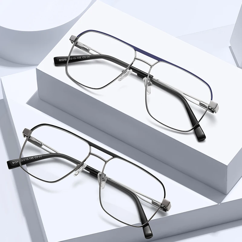 BEMORE Fashion Spring Hinge Metal Prescription Eyeglasses Man Pilot Anti-Blue Ray Myopia Multifocal Glasses with Medical Recipe