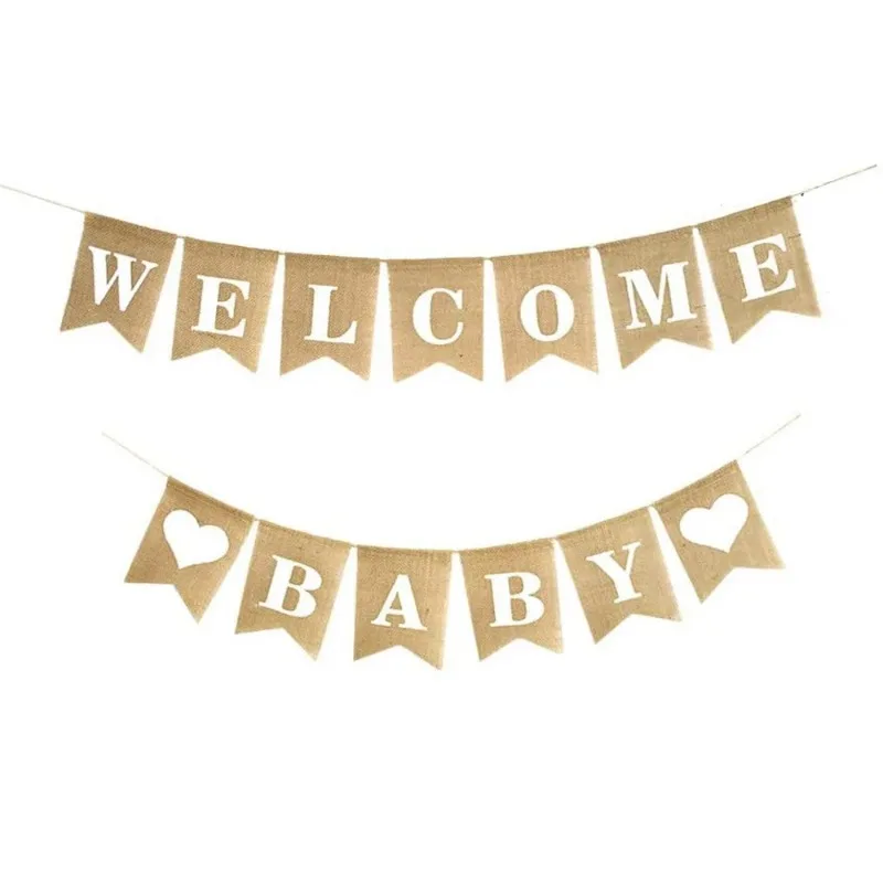 Linen Welcome Baby Banner Wall Garland for Baby Shower Gender Reveal Party Photo Props Kids Birthday Party Decorations