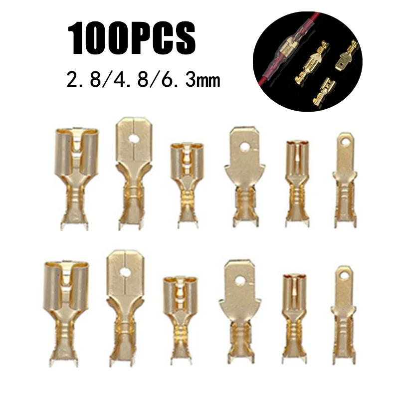 100PCS 2.8mm 4.8mm 6.3mm Quick Splice Male and Female Wire Spade Connectors Wire Crimp Terminals