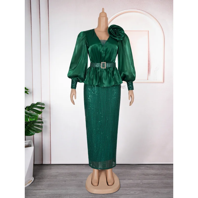 فساتين أفريقية أنيقة للنساء فساتين حفلات الزفاف التقليدية المطرزة بازان Dashiki الأزواج الأفريقيين مطابقة الملابس