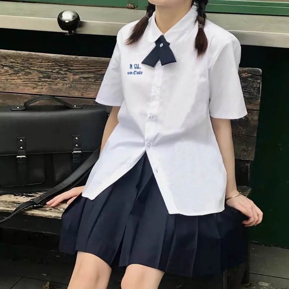 Short Sleeve Thailand School Uniform with Necktie Class Suits Pleated Skirt T Shirts All-match Women's Sets JK Uniform Girls