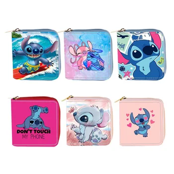 Disney anime lilo & stitch dos desenhos animados saco de moedas linda carteira dos desenhos animados pu menina menino cartão gchildren embreagem presentes de aniversário das crianças