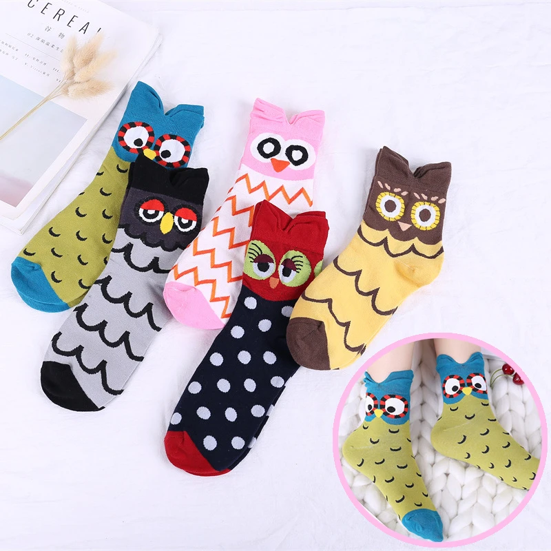 Kawaii Women Funny Crew Socks Spring Autumn Harajuku Streetwear Cartoon Animal Owl Cute Comfortable Casual Female Happy Socks