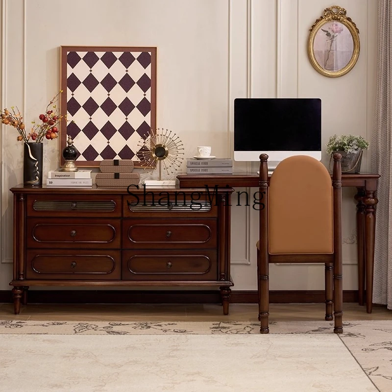 

SM home retro solid wood six-bucket dressing cabinet computer table integrated storage locker bedroom