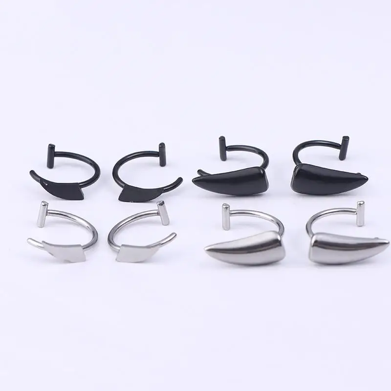 2 قطع هالوين وهمية هيئة ثقب المجوهرات قوي الفولاذ المقاوم للصدأ فانغ الشفاه خواتم لا ثقب المجوهرات لعشاق الموضة #2