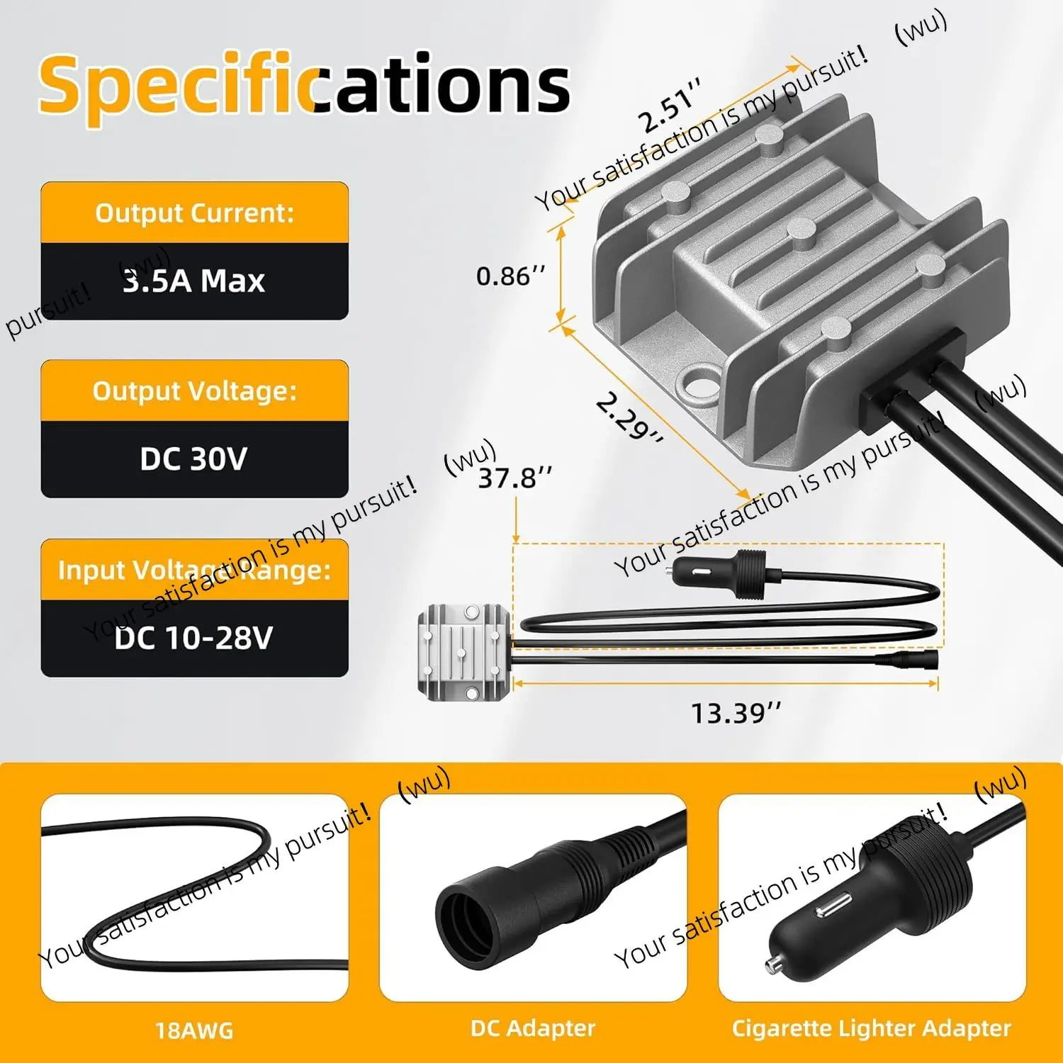12V24V to 30V DC step-up power supply cable with cigarette lighter plug, 10-28V to 30V 3.5A conversion kit suitable for trucks a