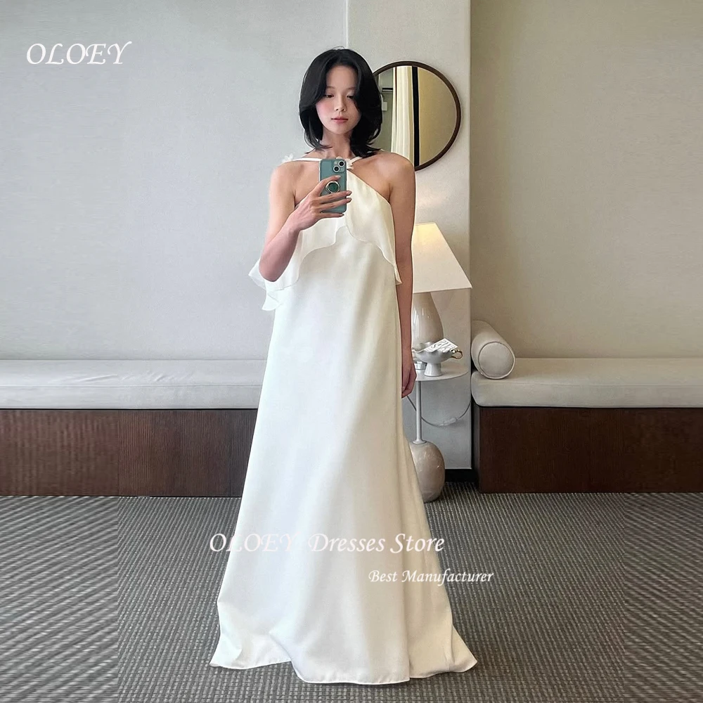 

OLOEY Simple 2025 Halter A Line Wedding Dress Korea Photoshoot Customized Sleeveless Floor Length Bridal Gown Customized
