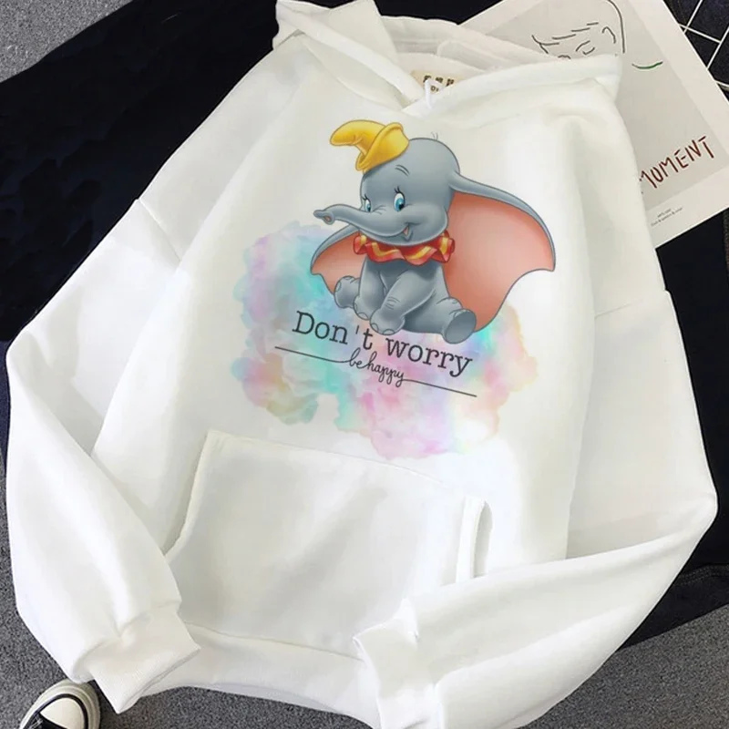 Dumbo Hoodies Women Harajuku Pullovers Cute Kawaii Casual Tops O-Neck Cartoon Graphic Print Hooded Sweatshirt Long Sleeves