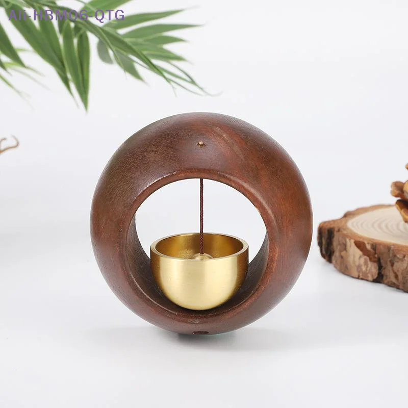 NEW 1Pcs Round Bell Black Walnut Wood Hanging Doorbell Wind Chimes Decor Wooden Magnetic Door Bell Entrance Opening Chime