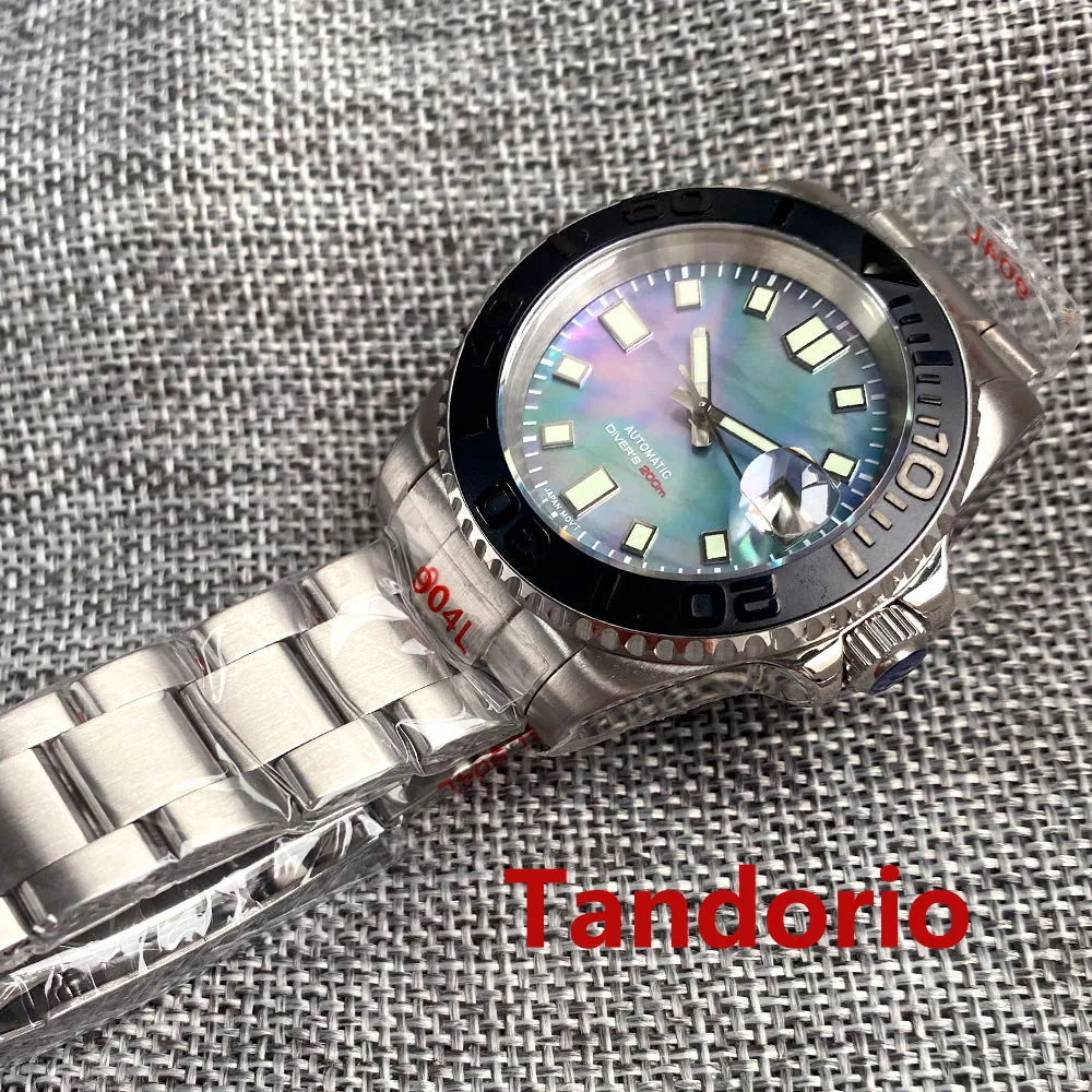 Tandorio 40mm Mother of Pearl Dial Sapphire Crystal NH35A Fashion Automatic Mens Watch Date 20ATM Waterproof Lume120-Click Bezel