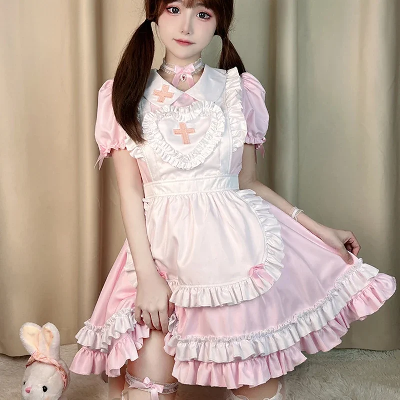 Cosplay Meid Kostuum Anime Cream Sweetheart Outfit Roze Lolita Jurk Schattig Meisje Meid Dragen Uniform Verpleegster Kostuums Met Korte Mouwen D