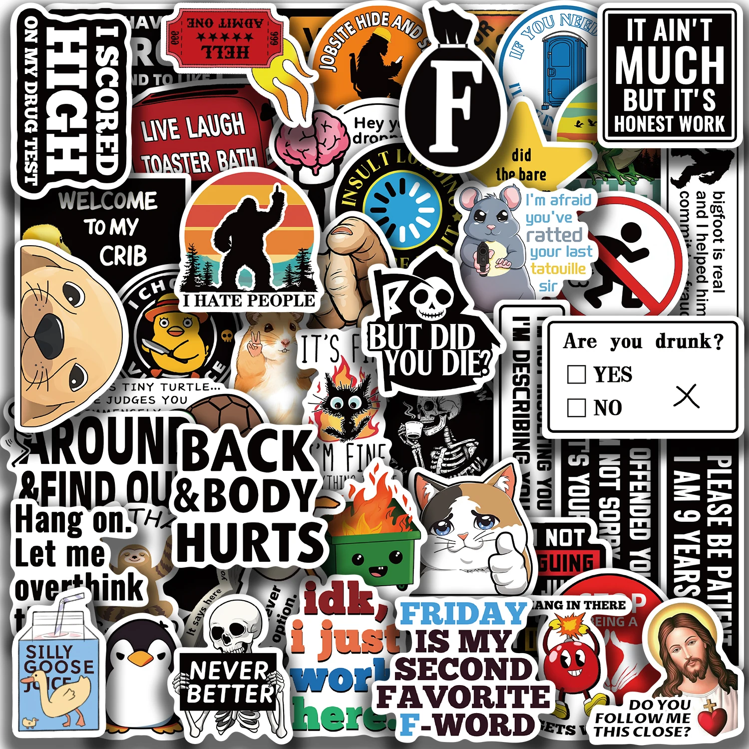 50Pcs Prank Meme Graffiti ไวนิลสติกเกอร์สติ๊กเกอร์แบบใช้ซ้ําได้สําหรับแล็ปท็อปขวดน้ํากระเป๋าเดินทางที่มีสีสันสนุก Designs สติกเกอร์