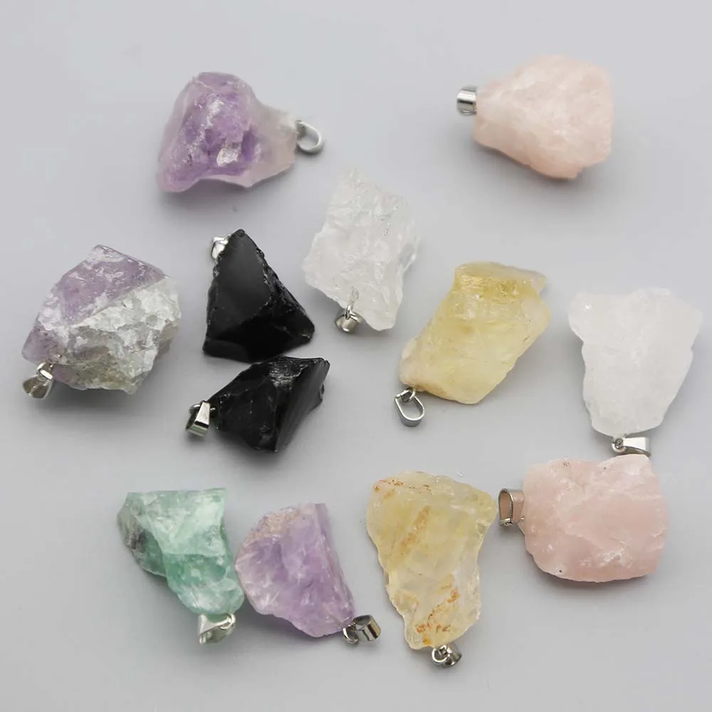 High Quality Natural Raw Ore Irregular Necklaces Pendants Multi-color Charms Fashion Keychain Jewelry Accessories Wholesale12Pcs