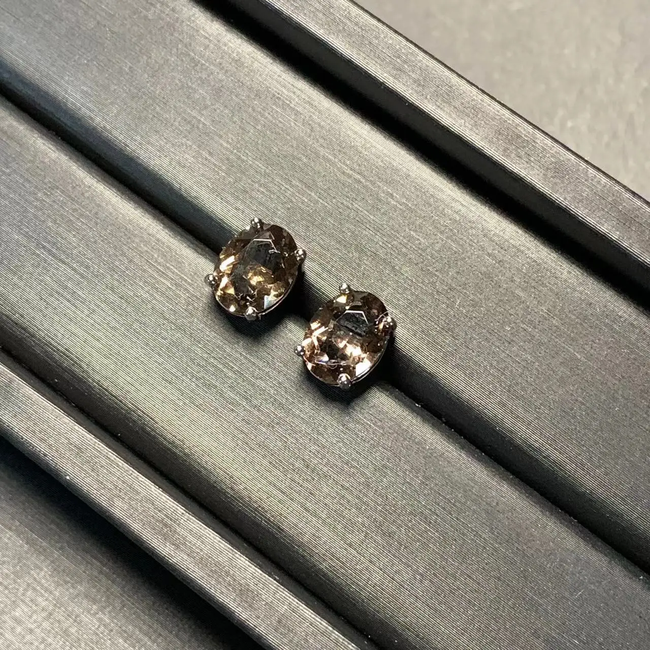 HEYYA STONE 7MM Oval Natural Smoky Quartz Stud Earrings For Women 925 Silver Simple Fine Jewelry Stone Gemstone Classic Style