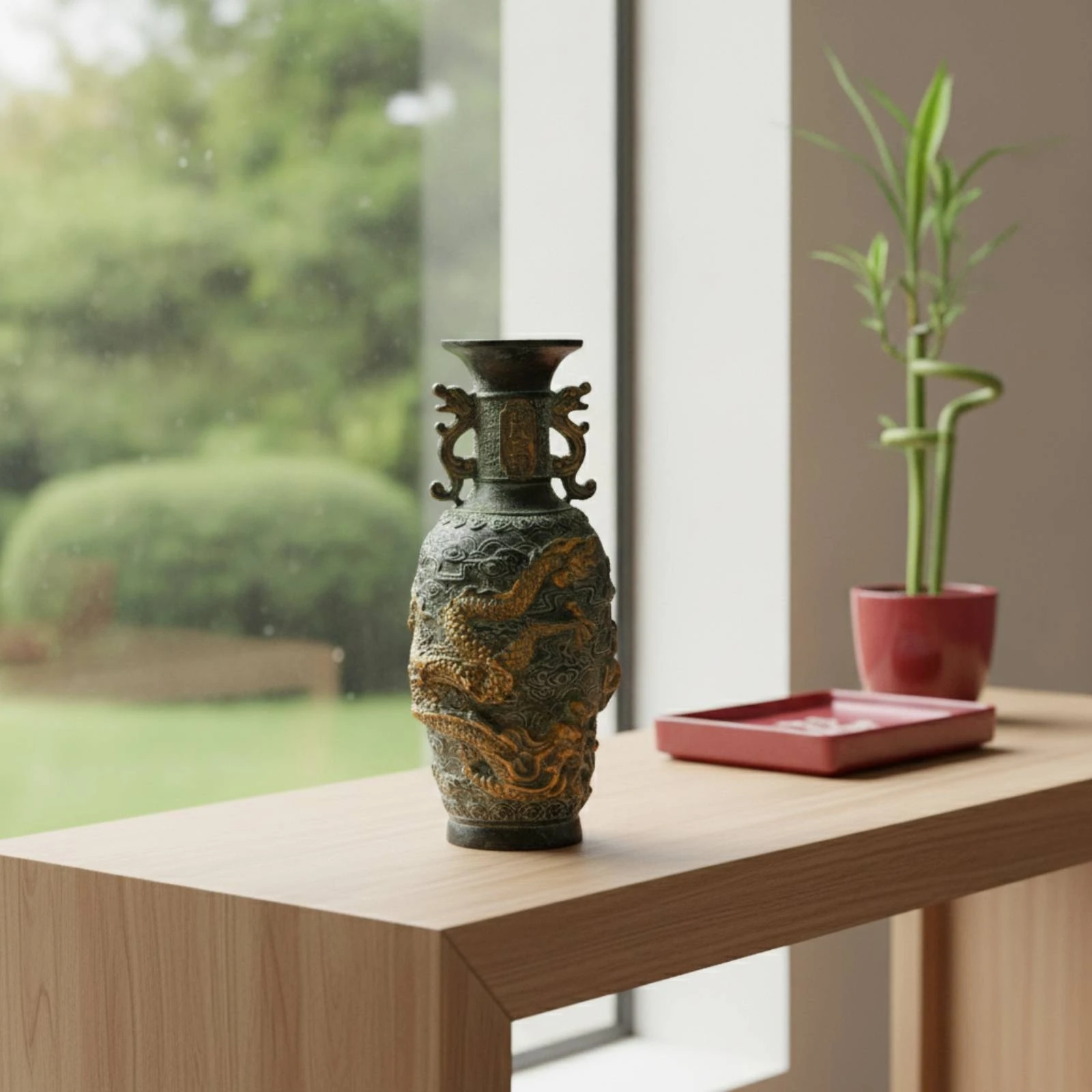 Vase mit Griffen Geprägte Relief-Vase Vintage Dekorativ für Sammler, Wohnzimmer, Eingangsbereich-Konsole