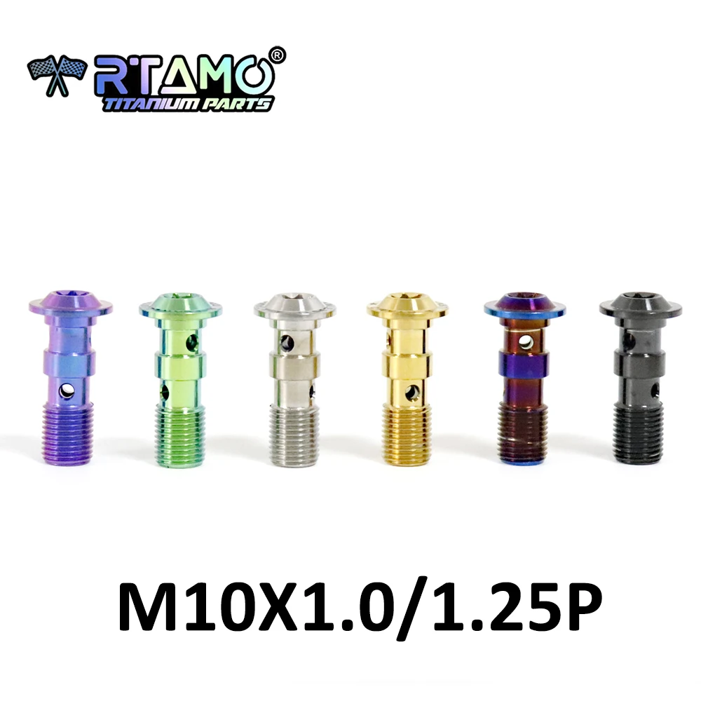 

RTAMO M10X1.0/1.25Pitch Титановый болт-банджо с двойным отверстием, винт для слива масла, болт тормозного суппорта для мотоцикла (1 шт.)