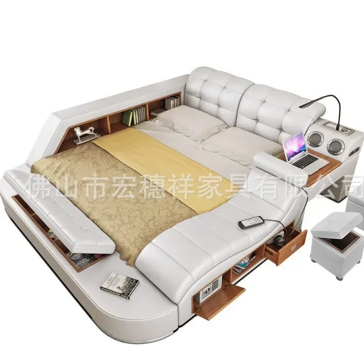 Master Bedroom Smart Tatami Massage Double Bed Modern Multi-functional Storage Bluetooth Speaker Export Leather Art Bed