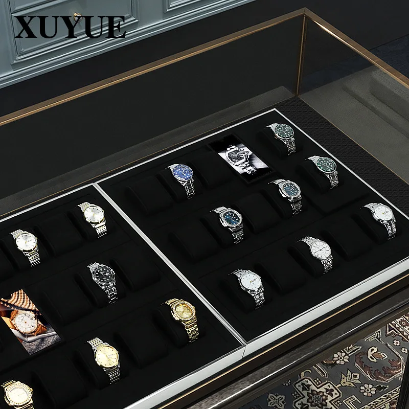 حامل عرض ملحقات جديد، مجموعة ساعات سوداء رفيعة للغاية، عرض نافذة وتخزين، دعائم عرض للساعة #3