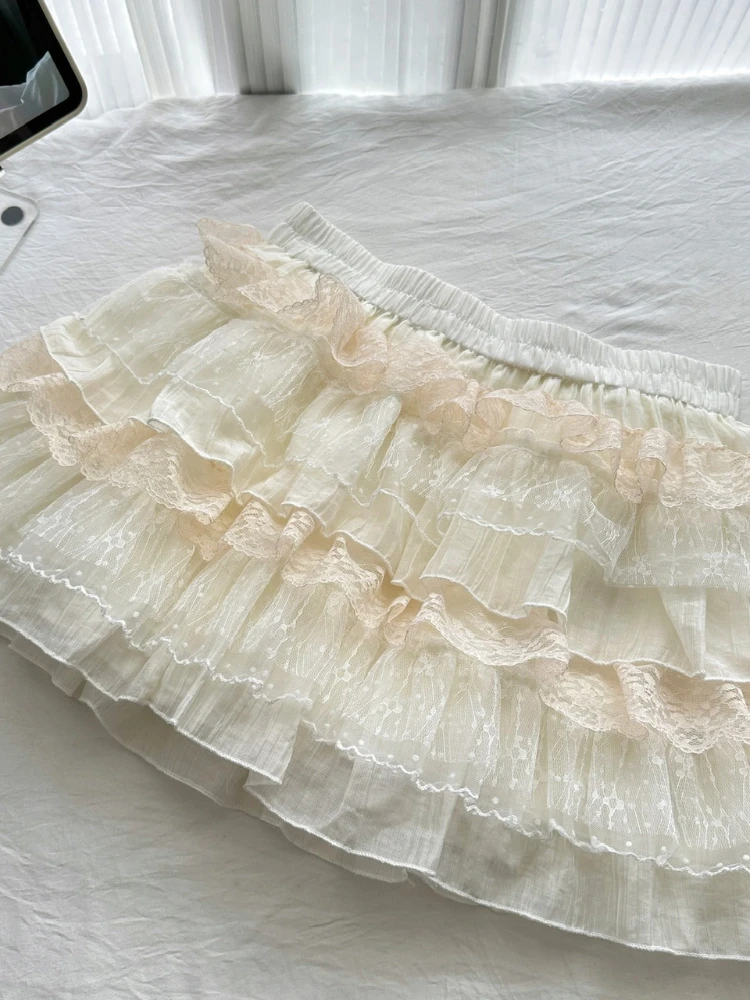 2025 Japanese Cute Pink Sweet 3 Piece Set Women Lace Smock+Slip Halter Vest+Elastic Waist Cake Skirt Casual Original Design Suit