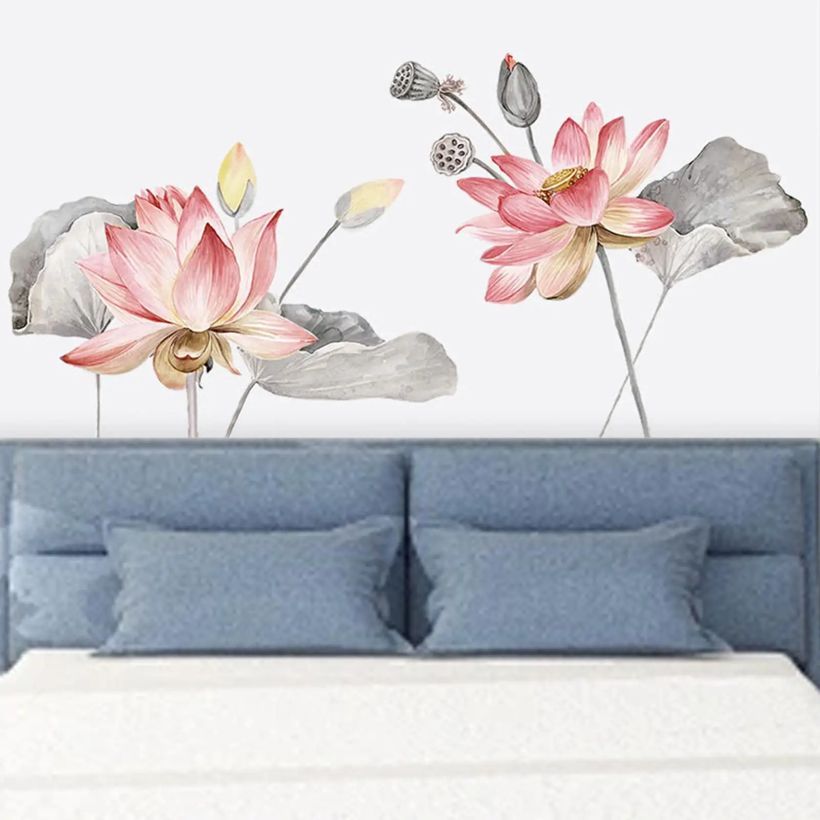 

Наклейка на стену с лотосом, самоклеящиеся фрески, настенный художественный декор, цветочная наклейка на стену для классной комнаты, коридора, детской кухни, домашний декор