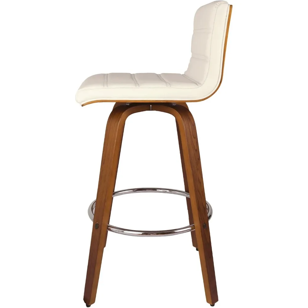 29 Inch Swivel Bar Stool with Back Set of 2, Mid-Century Modern PU Leather Upholstered Bar Height Barstools Bentwood Bar Chairs