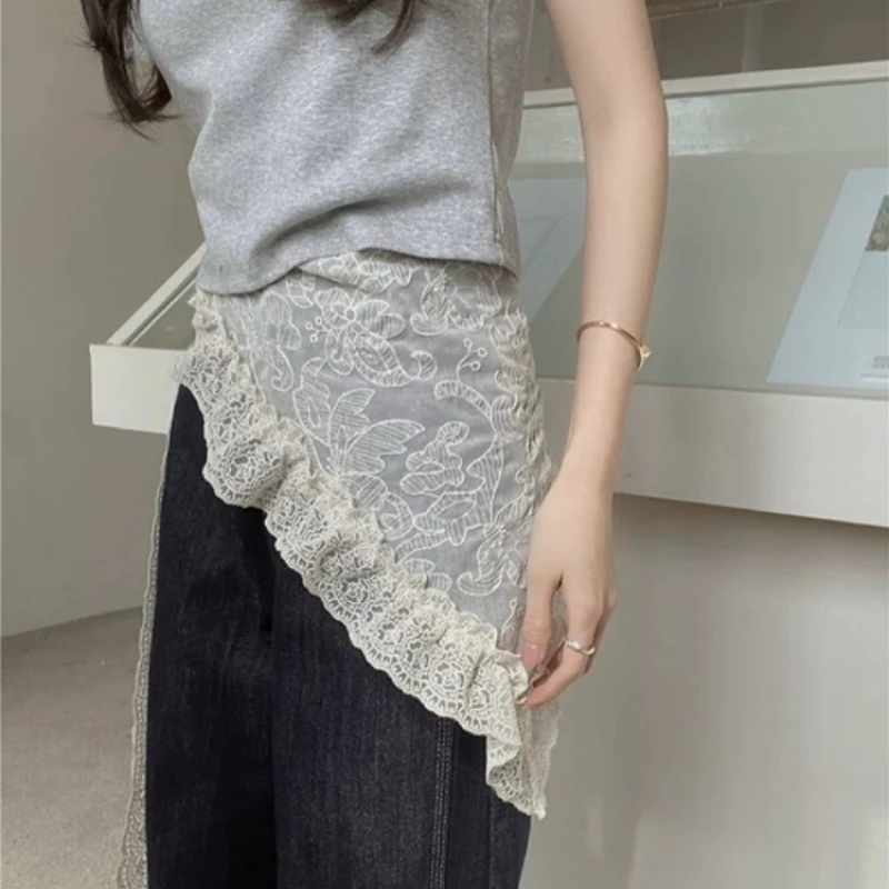 

Spring And Summer Sweet Jacquard Mesh Fart Curtains Design Lace Korean Hijab Women's Dual Purpose Triangle Half Curtain Skirt