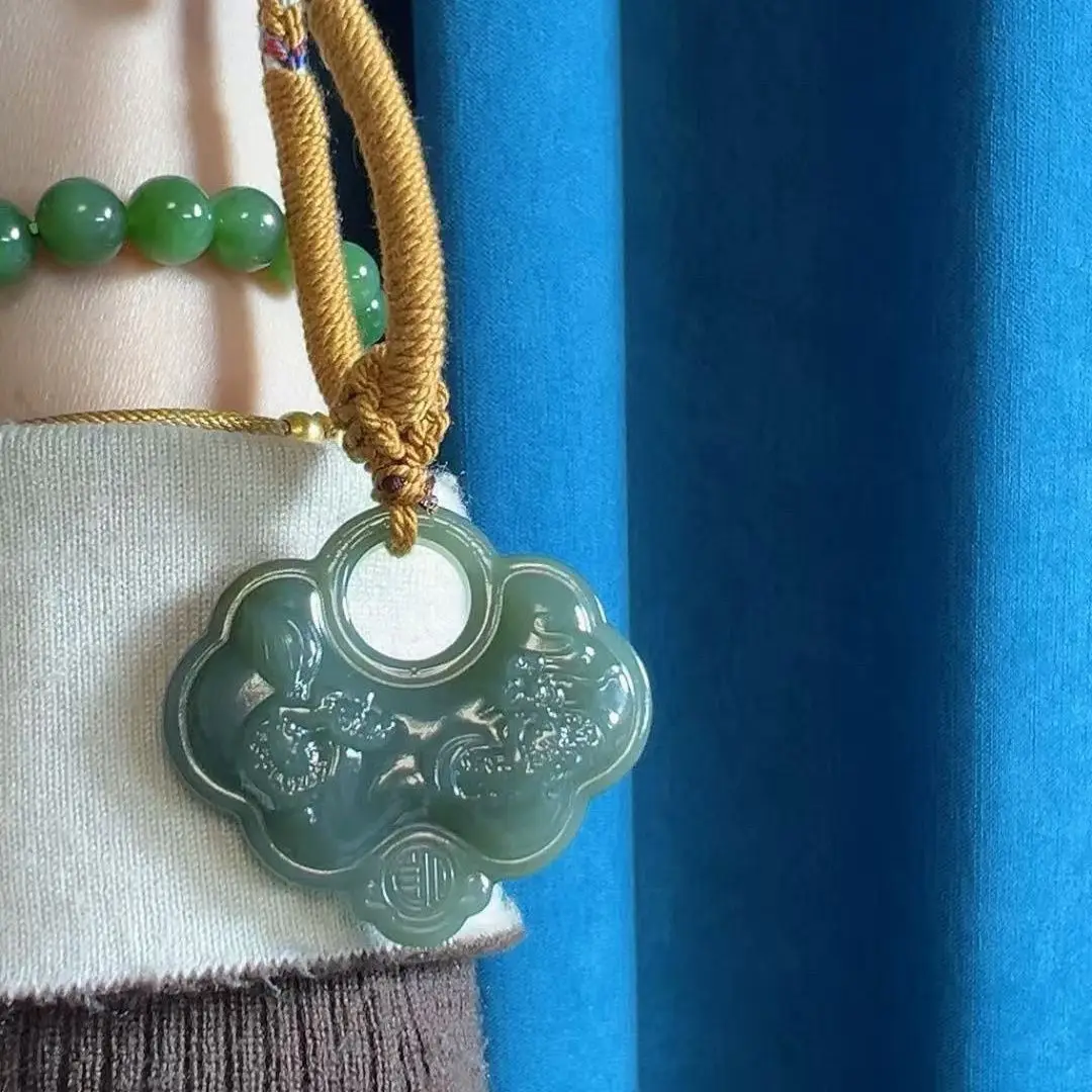 

Brand new Hetian Jade Qiemo Blue Dragon Brand Ruyi Lock Pendant, Hetian Jade Dragon Brand, Ruyi, Lock Pendant, Round