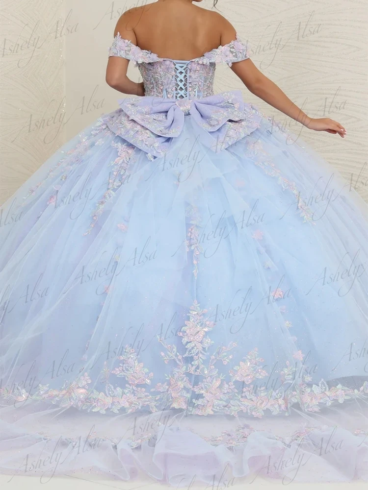 AAQ99 Customized Princess Women Birthday Party Dresses Off Shoulder Applique Bow Ball Gown Prom Dance Queen Sweet 15 Quinceanera