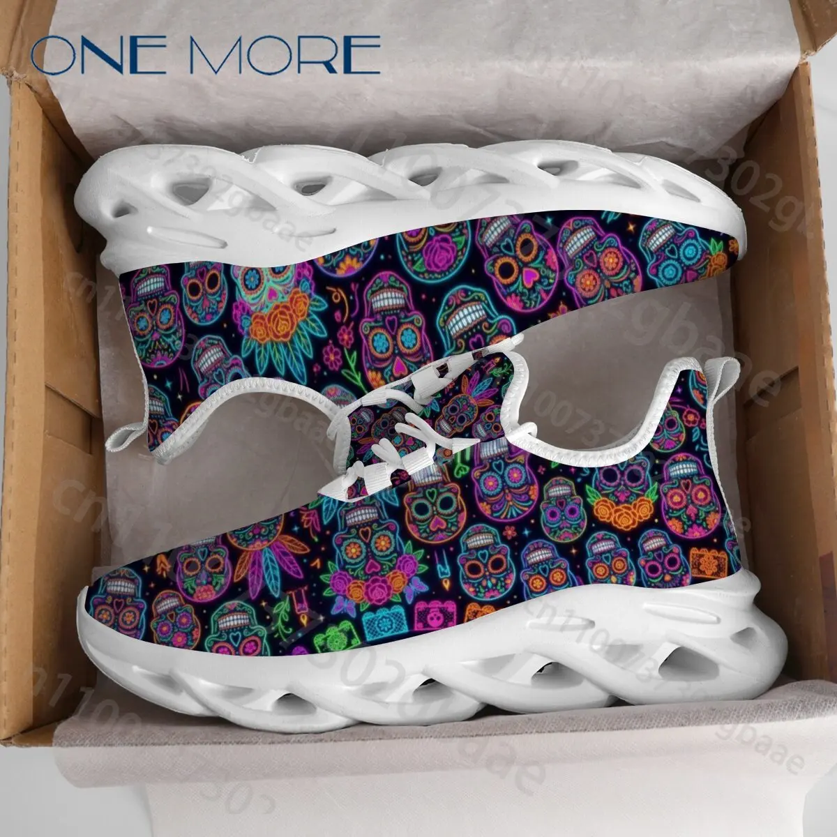 Holiday Gift Neon Sugar Skull All Over Print Sneakers Women Man Mexican Day of The Dead Breathable Mesh Lace‑Up Shoes view 4