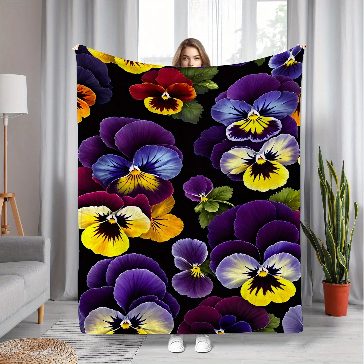 Green Brick Wall Graffiti Flower Street Art Blanket for Dorm Colorful Urban Design Throw Vibrant Fleece Piece