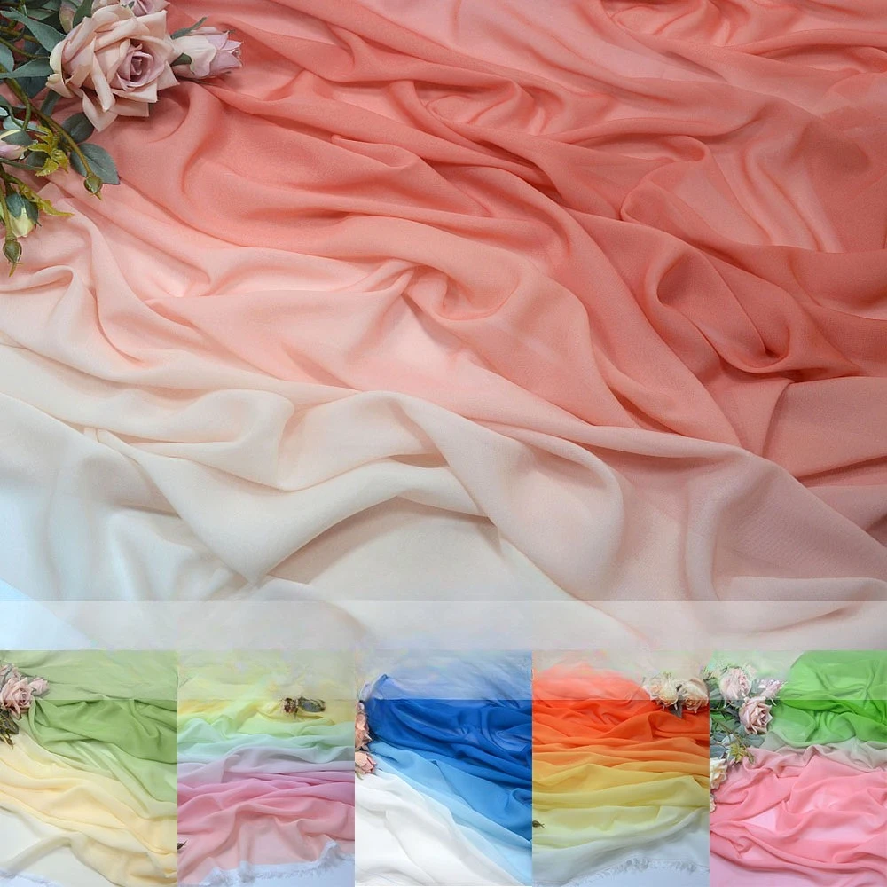 Mistlace Gradient Coffin 100D Single Side Printed Fabric Pleated Cloth Sirt Dance Costum Dress Doll Clothes Fabric C 213